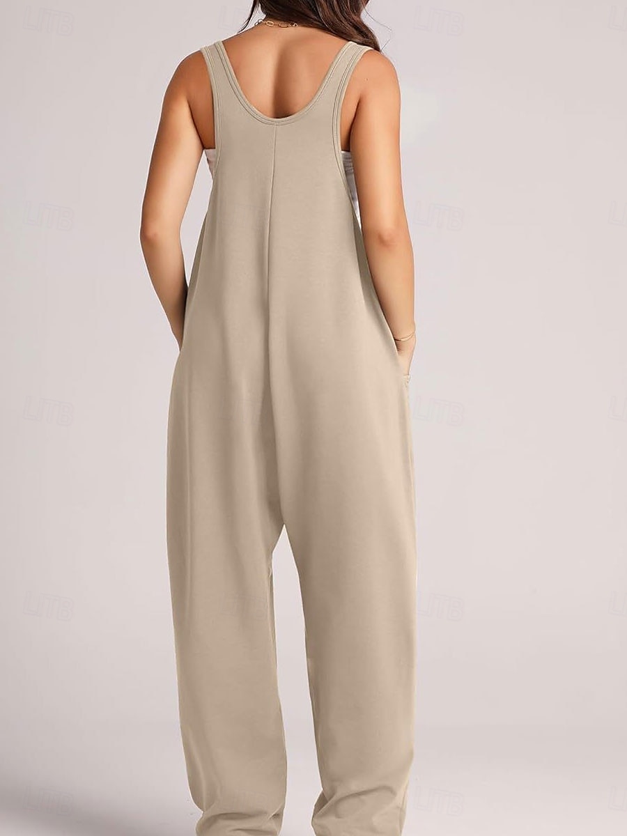 Kvinne Jumpsuit Aktiv Solid Farge Uten Ermer V-Hals Lomme Ferie Daglig Regulær Passform Svart Rosa Armégrønn Sommer 2025 - $28.99 –P21