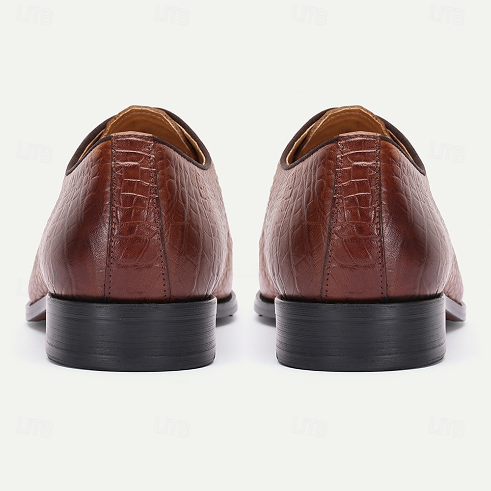 2026年 メンズオックスフォード クロコダイル柄レザーシューズ コニャック色 - ビジネスやケンタッキーダービーに最適なエレガント  コレクション – $99.99 –P5