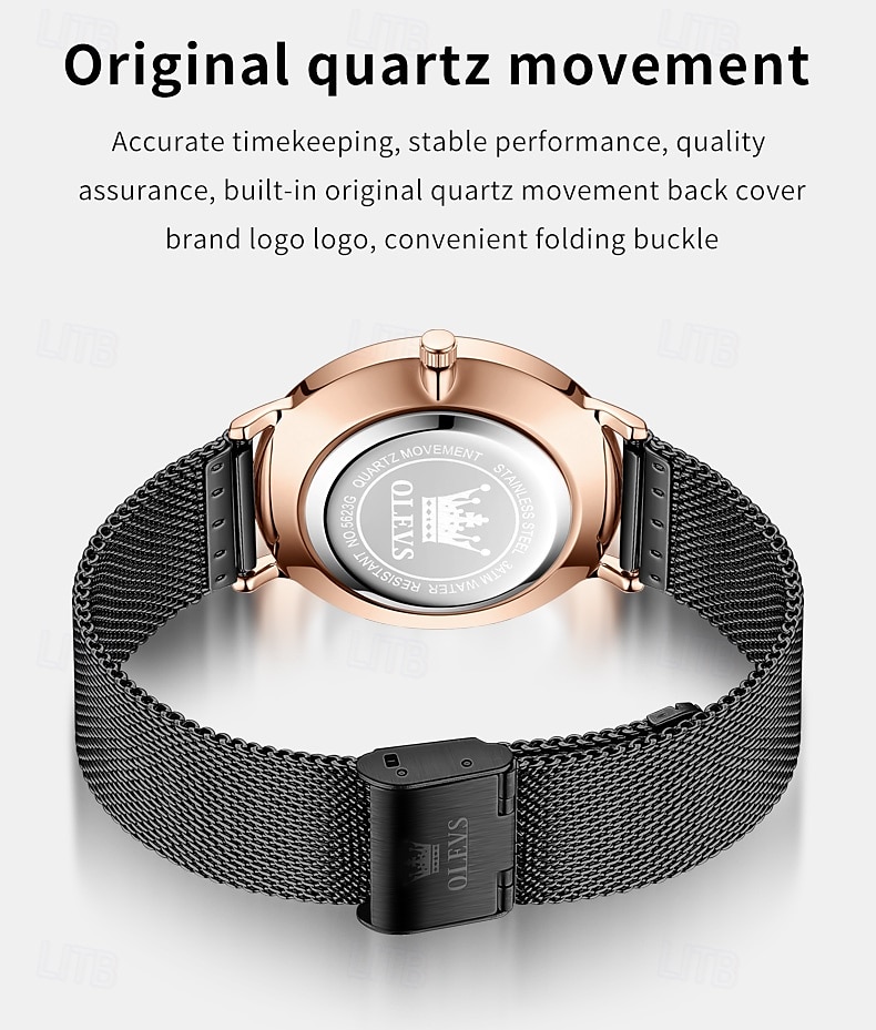 OLEVS 5623 Mens Watch Simple Leisure Roman Scale Date Dial Stainless steel Waterproof Quartz Watch Rose Black 2025 - $39.99 –P8