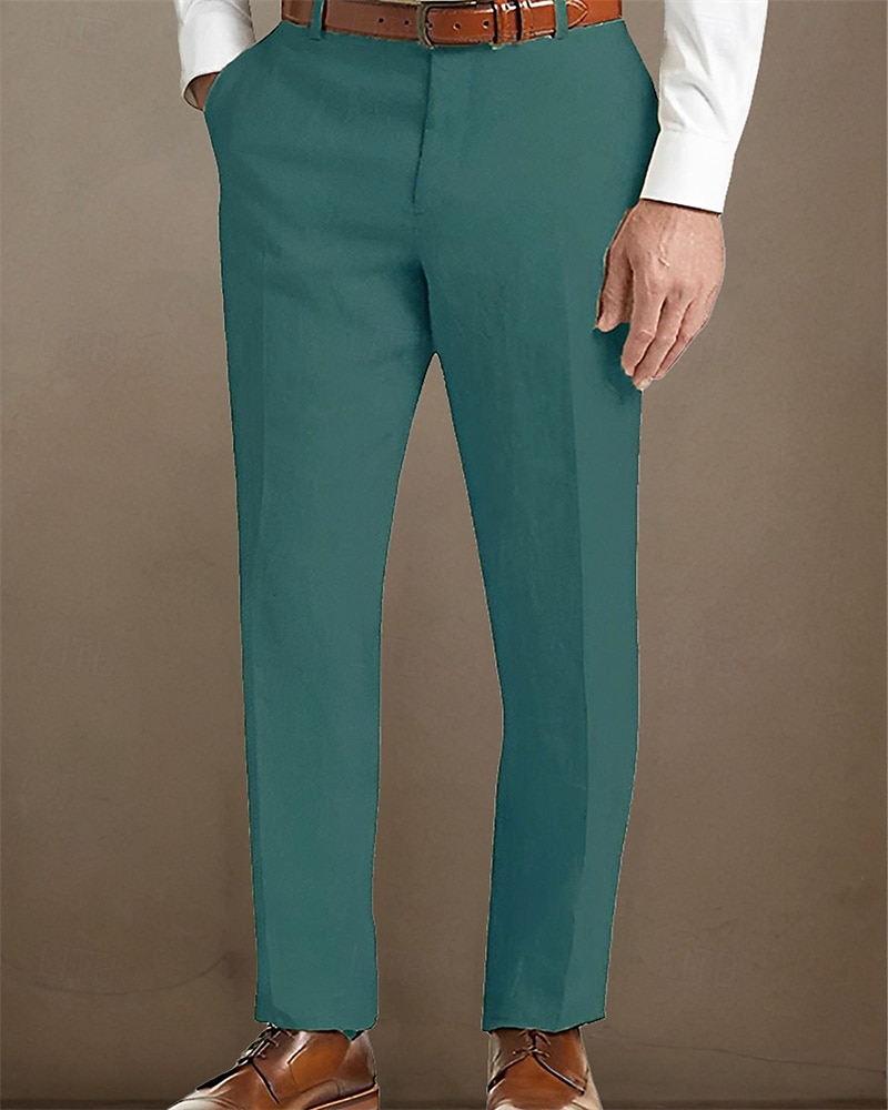 Men's Linen Pants Trousers Summer Pants Beach Pants Pocket Buttons Plain Comfort Breathable Vacation Daily Holiday Hawaiian Boho Black White 2025 - $25.99 –P14
