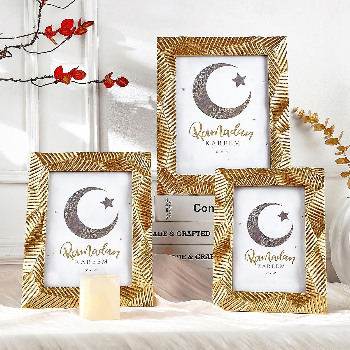 Ramadan Gold Resin Photo Frame, Vintage Picture Frame 4x6, 5x7, 6x8 Inch, Horizontal and Vertical Display, Islamic Festive Home Decor for Bedroom, Study, Office Desk 2025 - $14.49 –P2