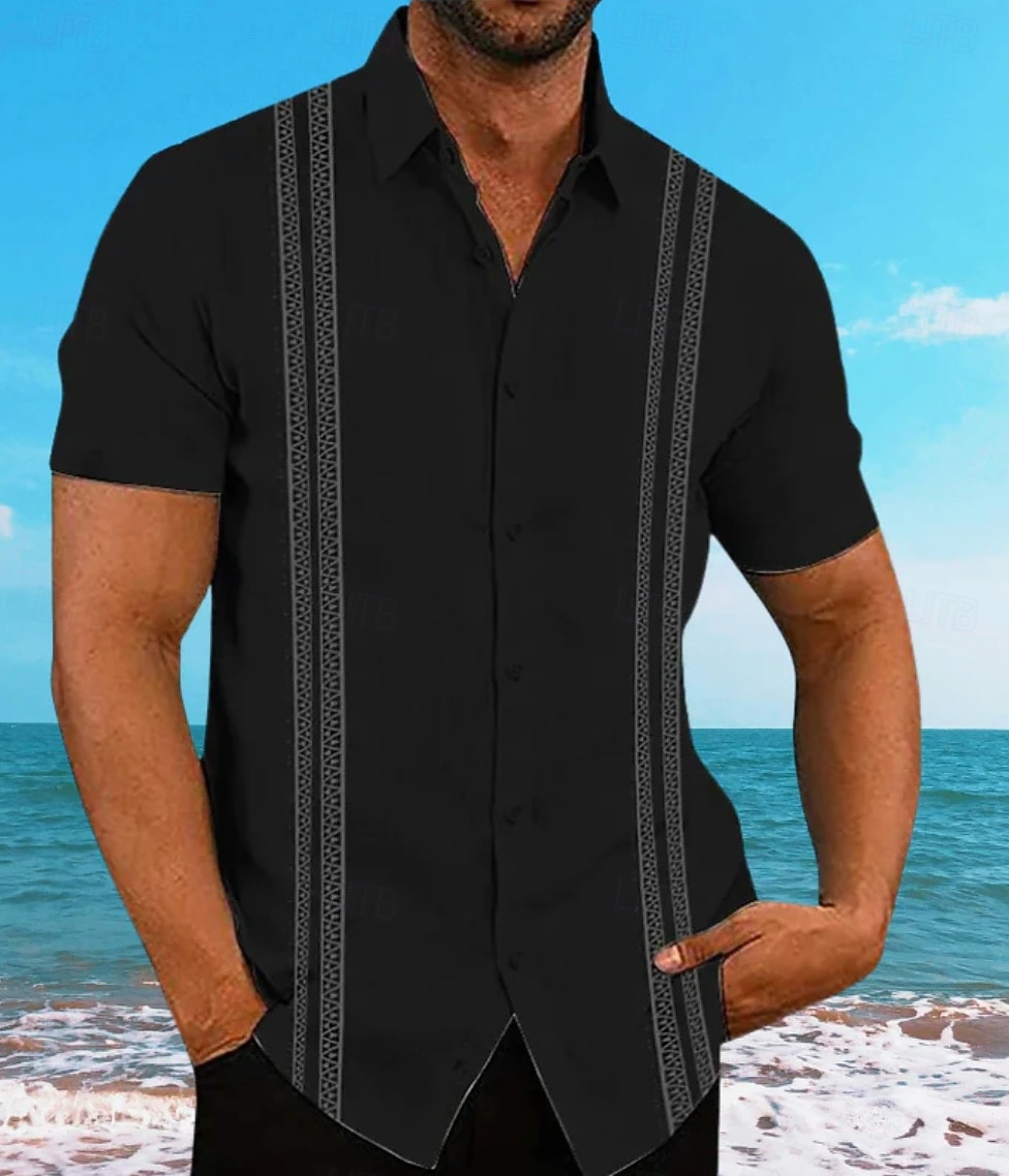 Per uomo Camicia Guayabera Camicia Estiva Camicia casual Camicia con Bottoni Nero Bianco Blu marino scuro Manica Corta Motivo Colore Solido / Tinta Unita Bavero Vacanza Camicia hawaiana Abbigliamento del 2026 a $23.99 –P3