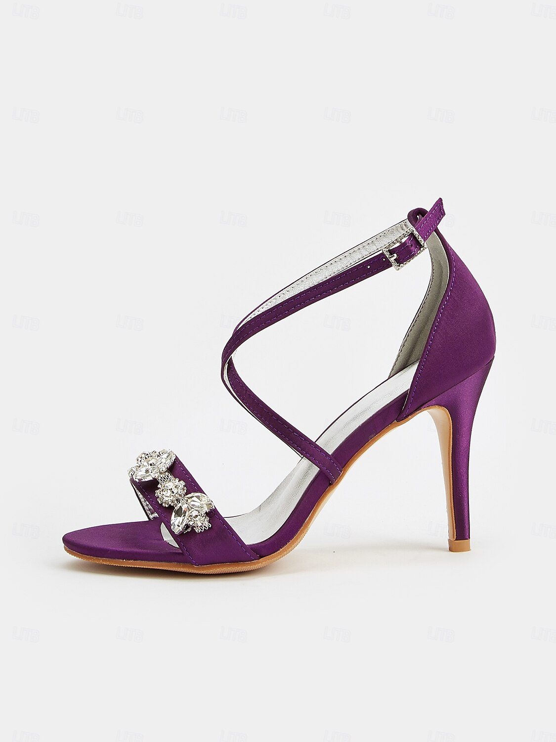 Escarpins à talons aiguilles en satin violet pour femme avec brides en strass – sandales élégantes pour cocktail de 2025 ? $46.99 –P4