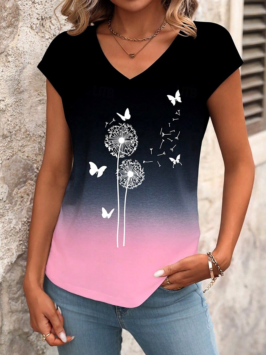 Dame Camisole Tank Top Ombre Grafisk Sommerfugl Stilfull Fritid Uten Ermer V-Hals Regular Topper Daglig Trykk Rosa Blå Sommer 2025 - $17.99 –P4