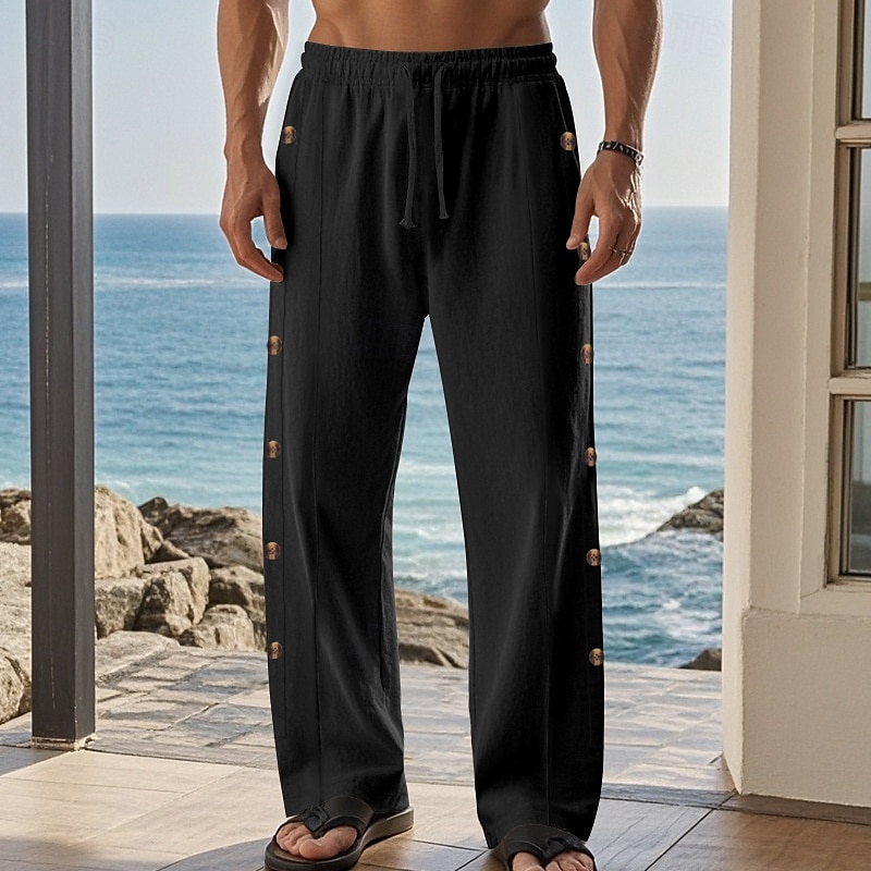 Retro Vintage Medieval Renaissance Straight Leg Pants Pirate Viking Button Down Solid Color Men's Viking Halloween Carnival Vacation Casual Daily LARP Adults' Pants 2025 - $23.99 –P11