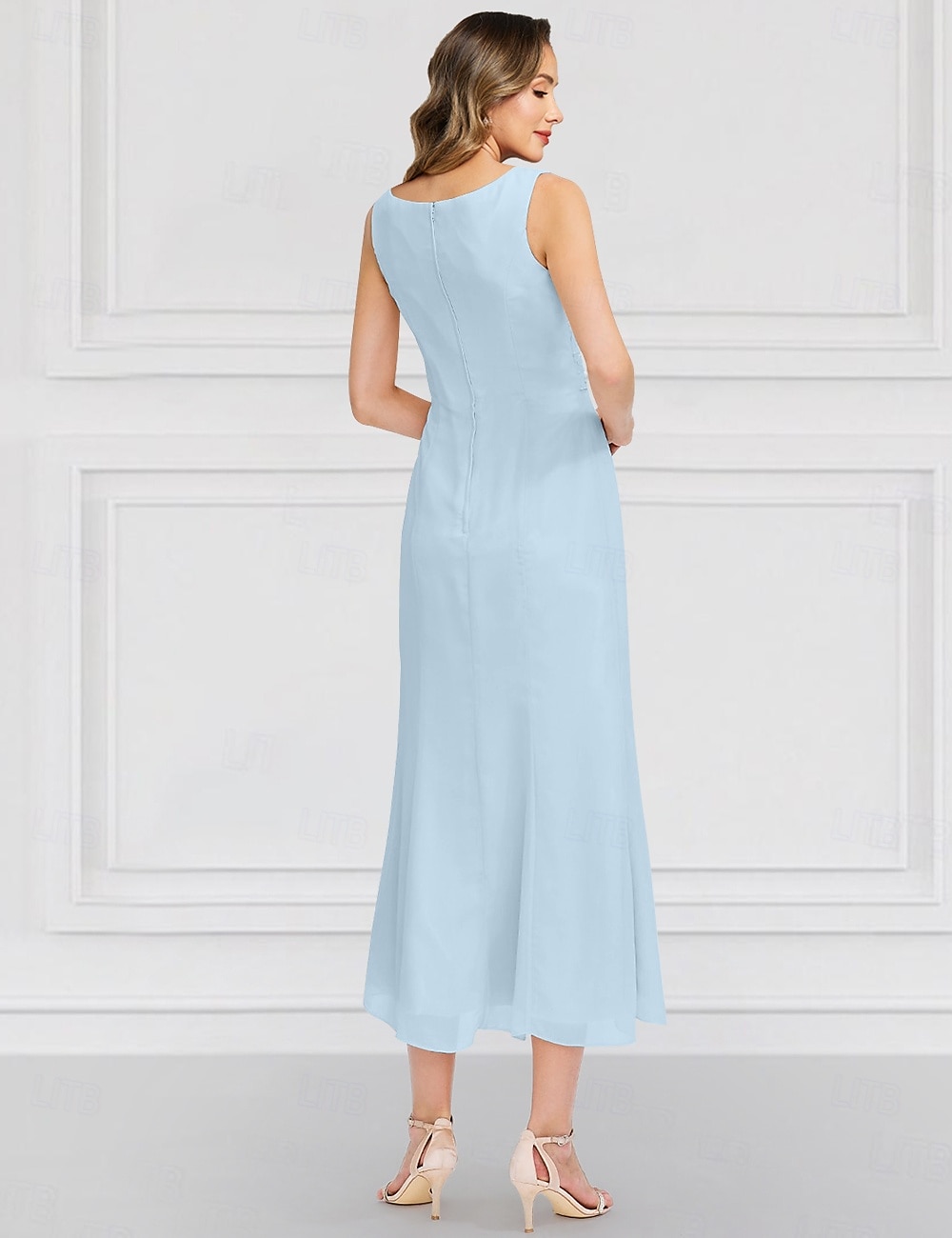 Blue Green Floral Two Piece Dress Sets Mother of the Bride Elegant Vintage Jewel Neck Ankle Length Chiffon Long Sleeve with Lace Embroidery Flower 2025 - $146.99 –P5