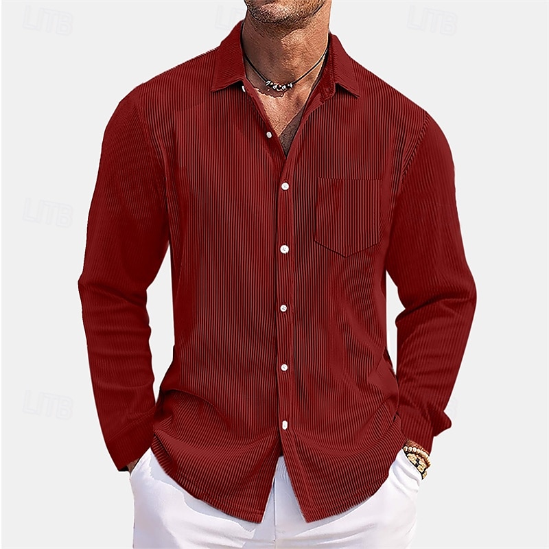 Voor heren Overhemd Zomer overhemd Normaal shirt Strand hemd Overhemd met knopen Zwart Wit Rood Donker Marine Hemelsblauw Lange mouw Effen Revers Vakantie Hawaii Zak Kleding Polyester Modieus Casual 2025 - $32.99 –P7