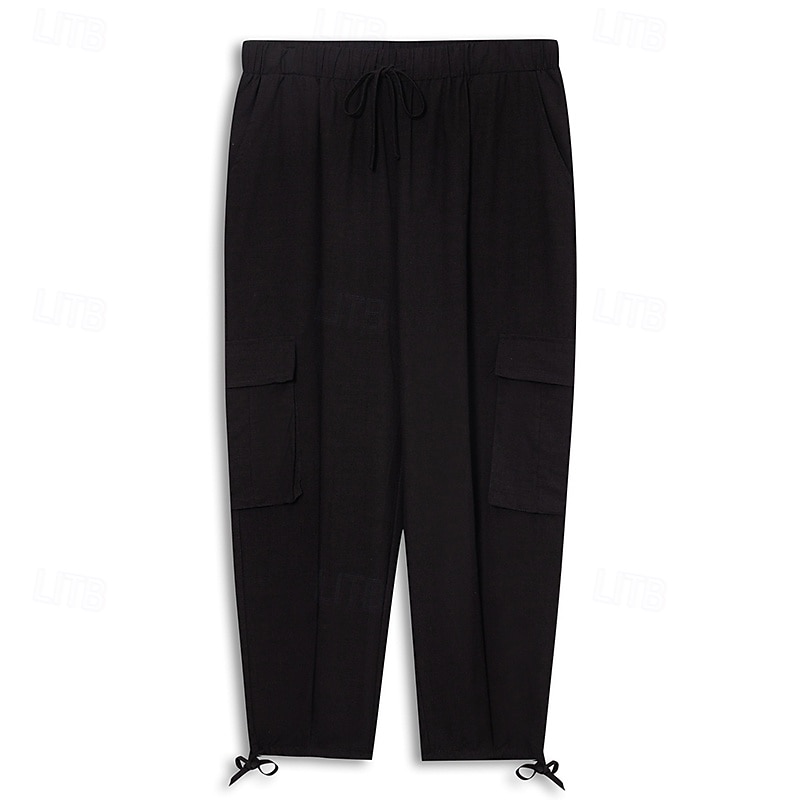 Homens Calças Cargo Calças de linho Calças Calça verão Calças de praia Com Cordão Cintura elástica Bolso multi Tecido Conforto Respirável Mimolet Casual Diário Feriado Moda Estilo Clássico Preto de 2025 por $23.99 –P8