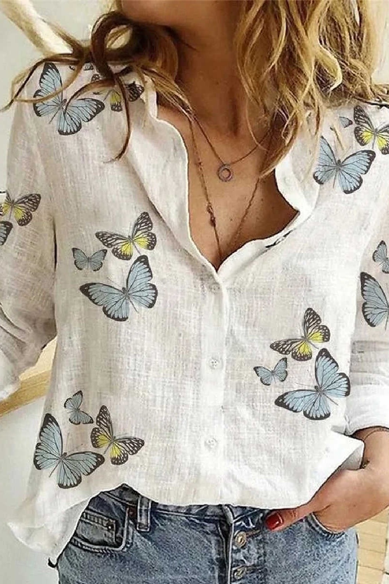Pentru femei Cămașă Bluză Fluture Floare Modern Casual Manșon Lung Guler Cămașă Topuri obișnuite Concediu Ieșire Nasturi Imprimeu Alb Albastru piscină Kaki Bej Albastru Deschis Vară 2025 - $22.99 –P5