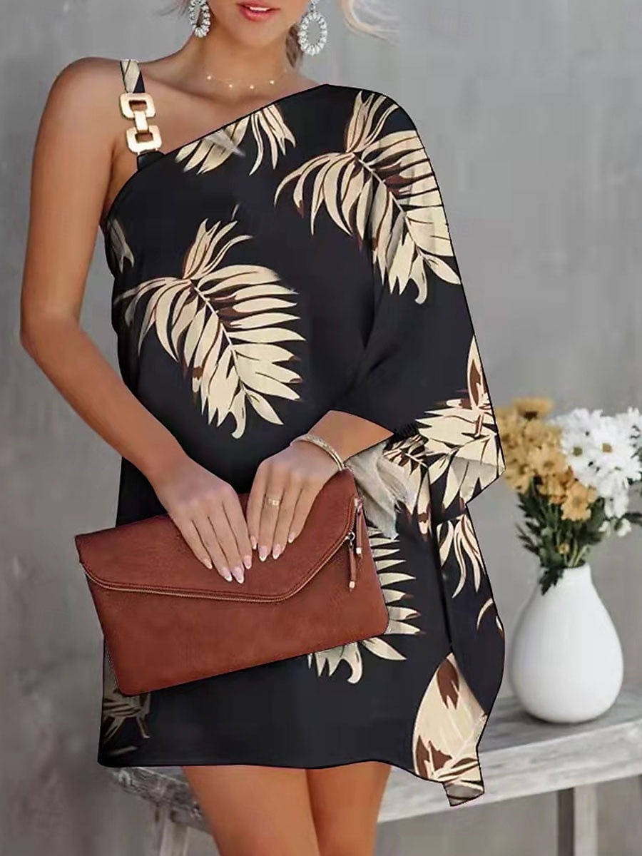 Rochie mini pentru femei Rochie Shift Rochie Off The Shoulder Casual Mâneci Flare Vacanță Stradă Casual Regular Fit Grafic Mâneci Lungi Asimetric Negru și Alb Negru Albastru Marin Portocalie 2025 - $20.99 –P6