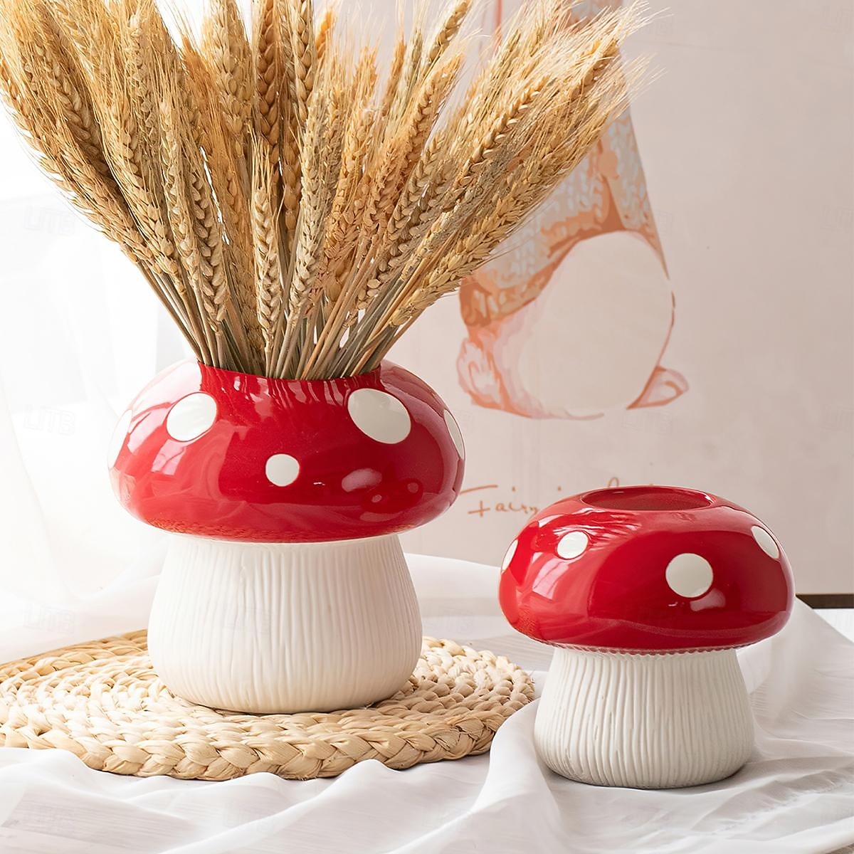 Red Mushroom Shaped Flower Vase with White Dots, Colorful Resin Tabletop Planter, Decorative Hydroponic Vase for Home, Hotel, and Restaurant Decor 2025 - $10.49 –P7