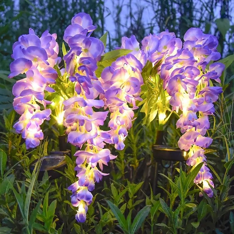 2 szt. lamp solarnych LED na zewnątrz, lampa ogrodowa, kwiat wisteria, oświetlenie patio, wodoodporne oświetlenie LED na ścieżkę, trawnik, ogród, dziedziniec, chodnik, dekoracja świąteczna 2025 - $46.99 –P1