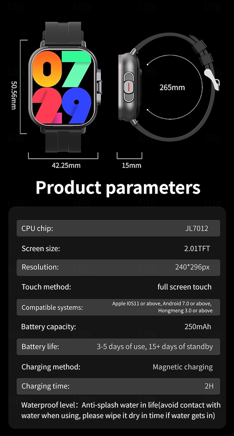 2025年 696 D8 スマートウォッチ 2.01 インチ スマート·ウォッチ ブルートゥース ECG + PPG 歩数計 着信通知 と互換性があります Android iOS 女性 男性 ハンドフリーコール メッセージ受信通知 IP 67 42mmウォッチケース コレクション – $57.99 –P18