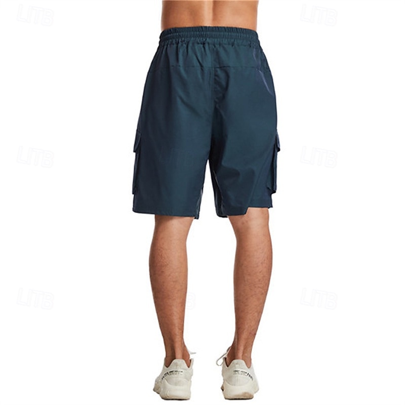 Men's Cargo Shorts Shorts Bermuda shorts Casual Shorts Baggy Multi Pocket Straight Leg Plain Breathable Moisture Wicking Knee Length Outdoor Casual Running Fashion Streetwear Red Blue Micro-elastic 2025 - $25.99 –P5