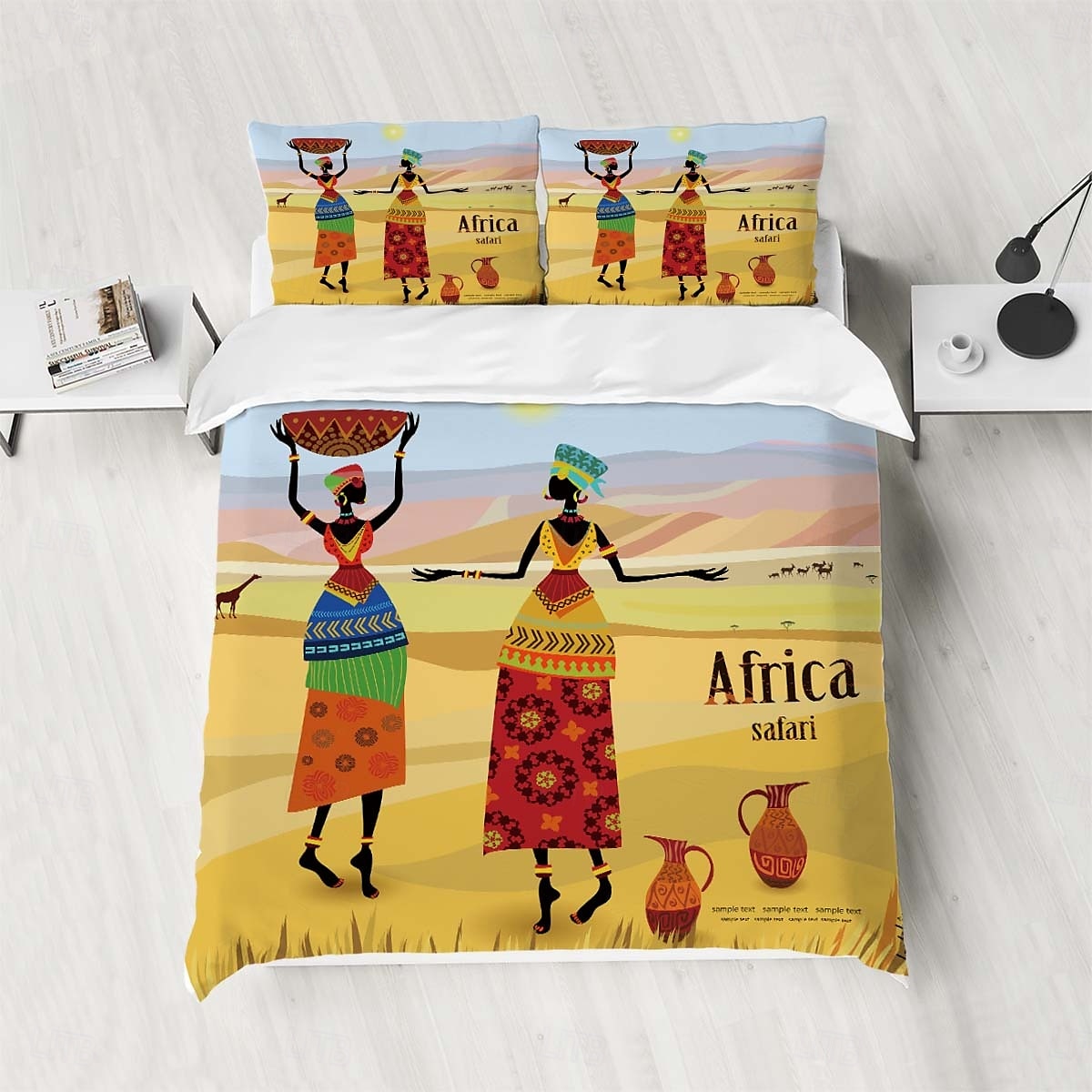 Three piece set of African primitive tribal character prints down duvet cover hotel bedroom guest room famous guest bed bedding comfortable set 1 down duvet cover 2 pillowcases king size bed s 2025 - $34.99 –P5