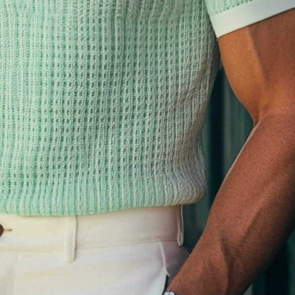 Bărbați Cămașă de golf Tricou polo din tricot Waffle Afaceri Casual Clasic Manșon scurt Modă Modern Culoare solidă Nasturi Vară Primăvară Fit regulat Verde Deschis Cămașă de golf 2025 - $21.99 -P3