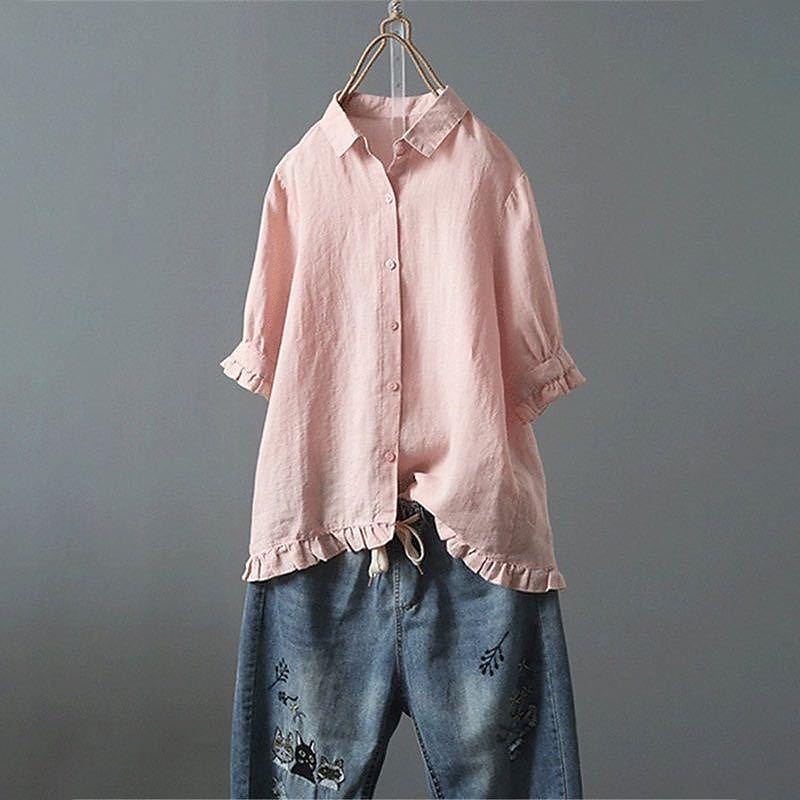 Damen Hemd Bluse Baumwoll-Leinen-Hemden Einfach Basic Modern Kurzarm Hemdkragen Normale Oberteile Täglich Ferien Ausgehen Knöpfe Weiß Gelb Rosa Marineblau Leicht Blau Sommer 2025 - $23.99 –P5