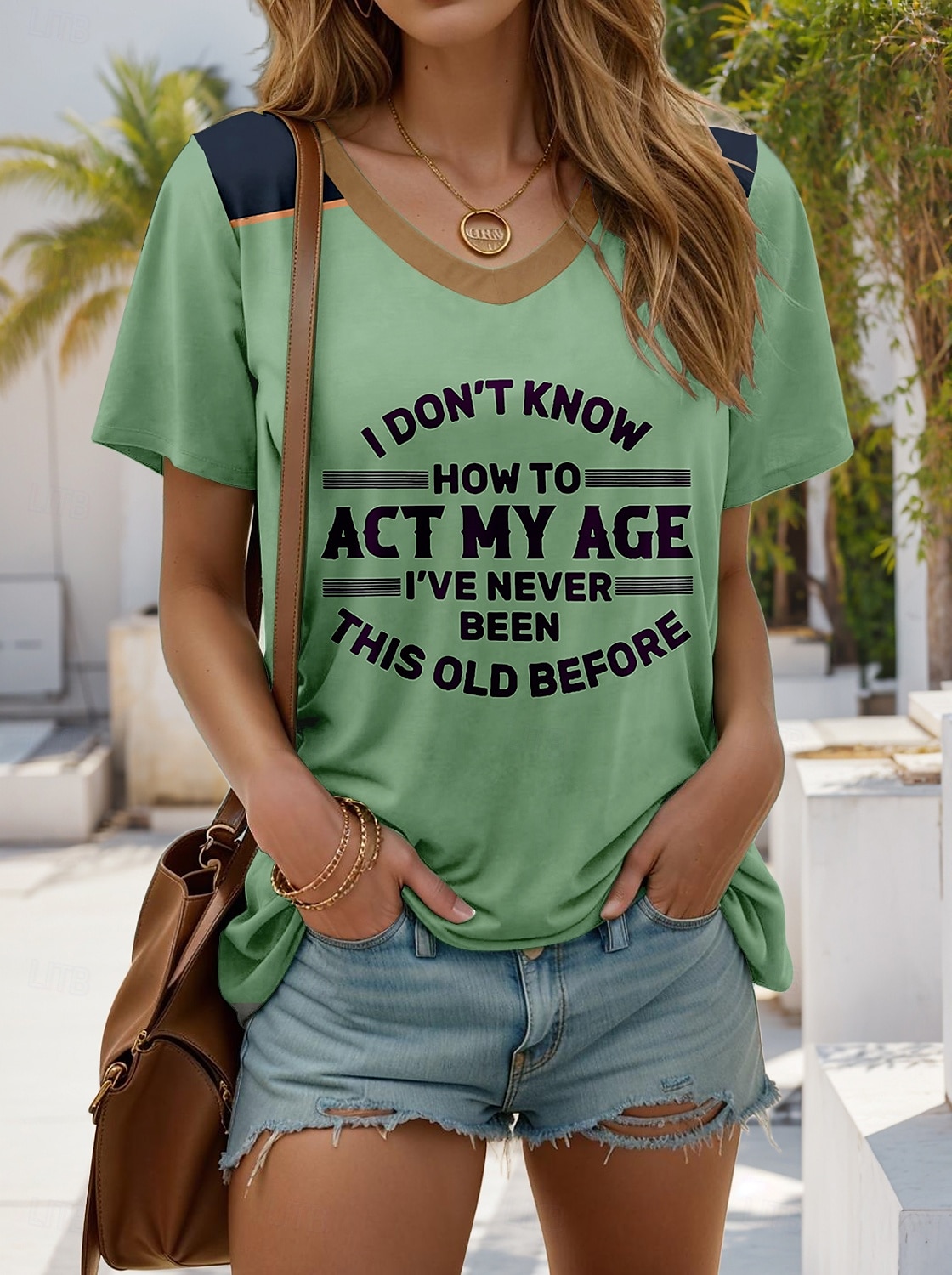 Women's T Shirt Graphic Color Block Letter Stylish Casual Short Sleeve V Neck Regular Tops Daily Weekend Print Light Green Army Green Purple Gray Summer Spring 2025 - $19.99 –P6