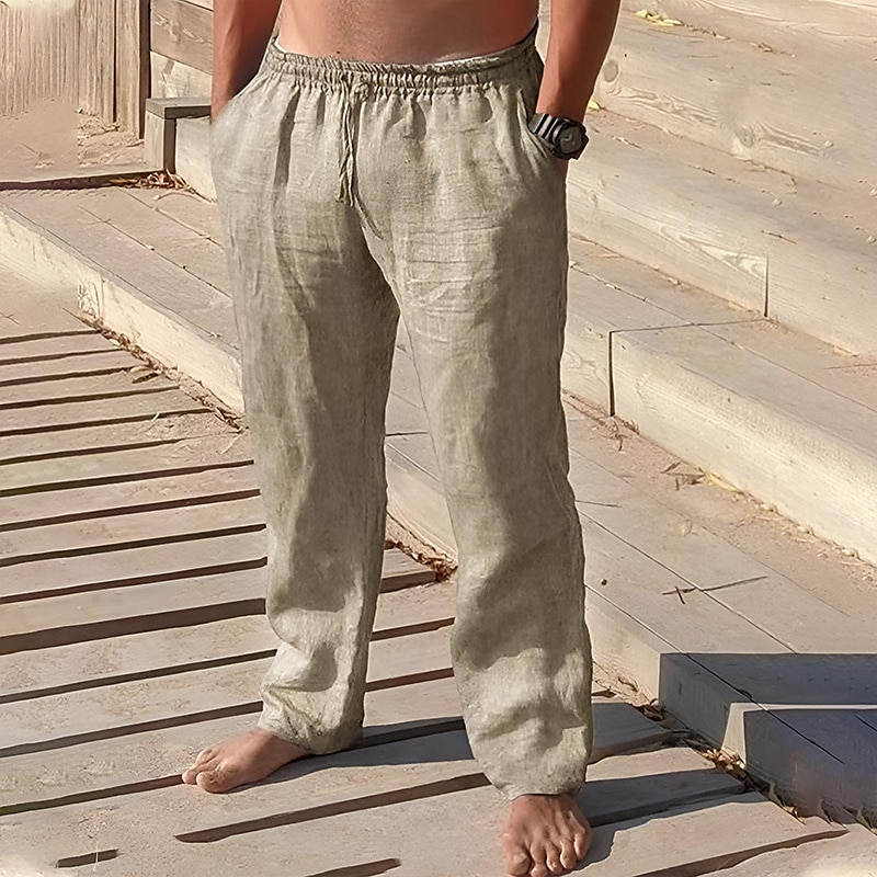 Men's Linen Pants Trousers Summer Pants Beach Pants Pocket Drawstring Elastic Waist Plain Comfort Breathable Vacation Daily Holiday Hawaiian Boho Black Navy Blue 2025 - $19.99 –P4