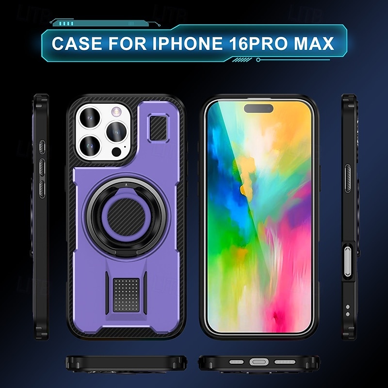 Phone Case For iPhone 16 15 14 Pro Max Plus 13 12 Pro Max Back Cover Ring Holder Shockproof Retro TPU PC 2025 - $9.99 –P17