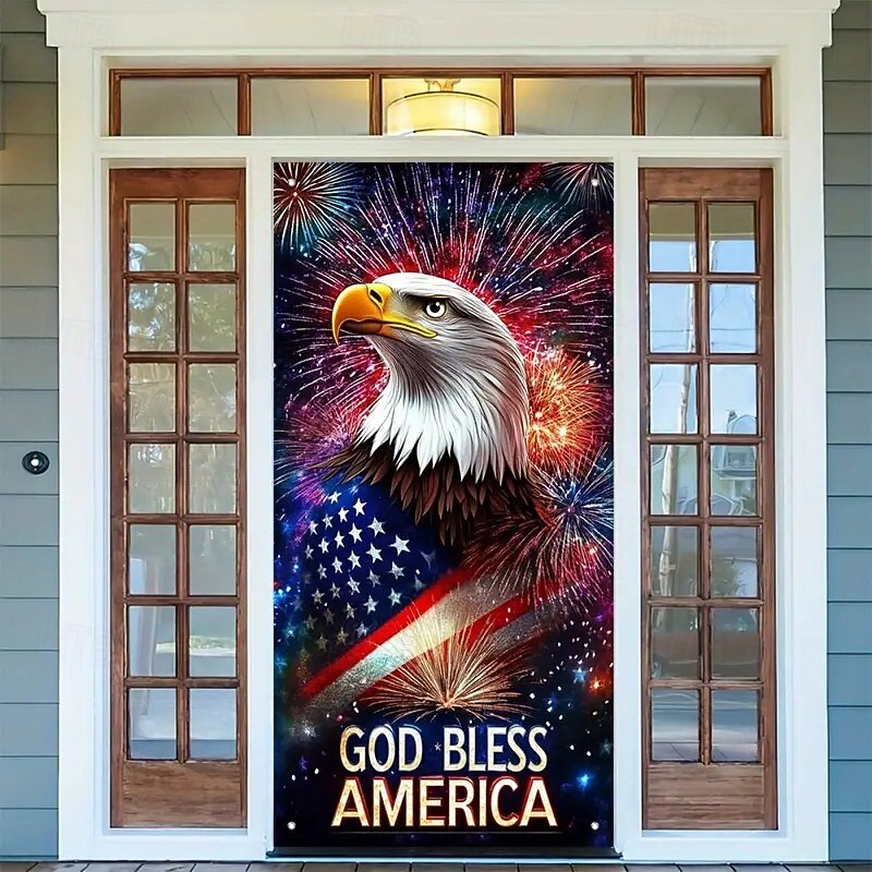 4 de julio Día de la Independencia Decoraciones para Puertas Cubiertas de Puertas Tapiz de Puerta Decoración Cortina de Puerta Fondo Banner para Puerta Principal Casa de Campo 2026 - kr.240 –P4