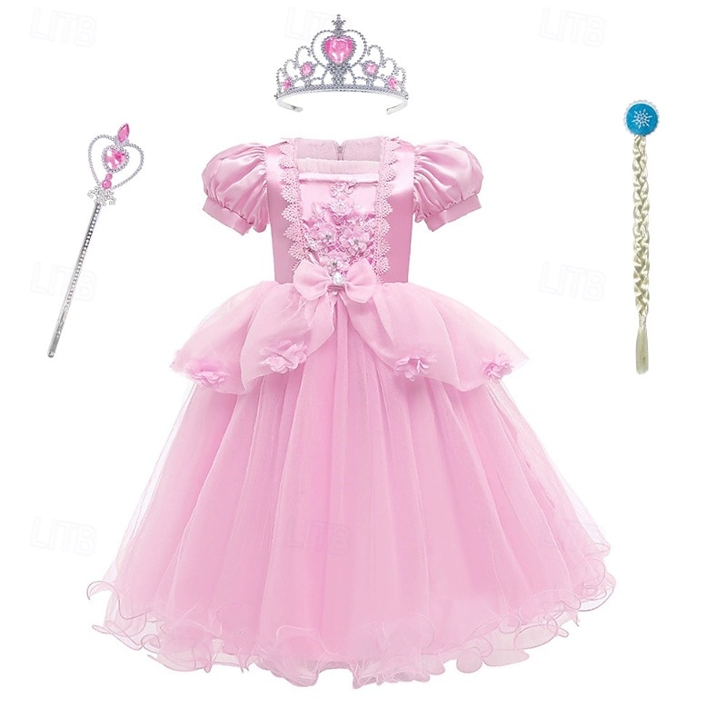 Buchwoche 2026, Mädchenkleid, Cosplay-Kleid, Prinzessinnenkleid, einfarbig, kurzärmelig, Kostüm für Aufführungen und Partys, Patchwork-Kleid, bezauberndes Spitzenkleid, Midikleid, Tüllkleid, Sommerkleid, Frühling 2026 - $41.99 –P10