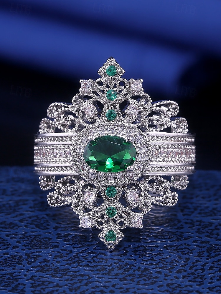 Bague couronne émeraude vintage pour femme – bijoux élégants d'inspiration royale pour fiançailles, mariages et occasions spéciales de 2025 ? $11.99 –P4