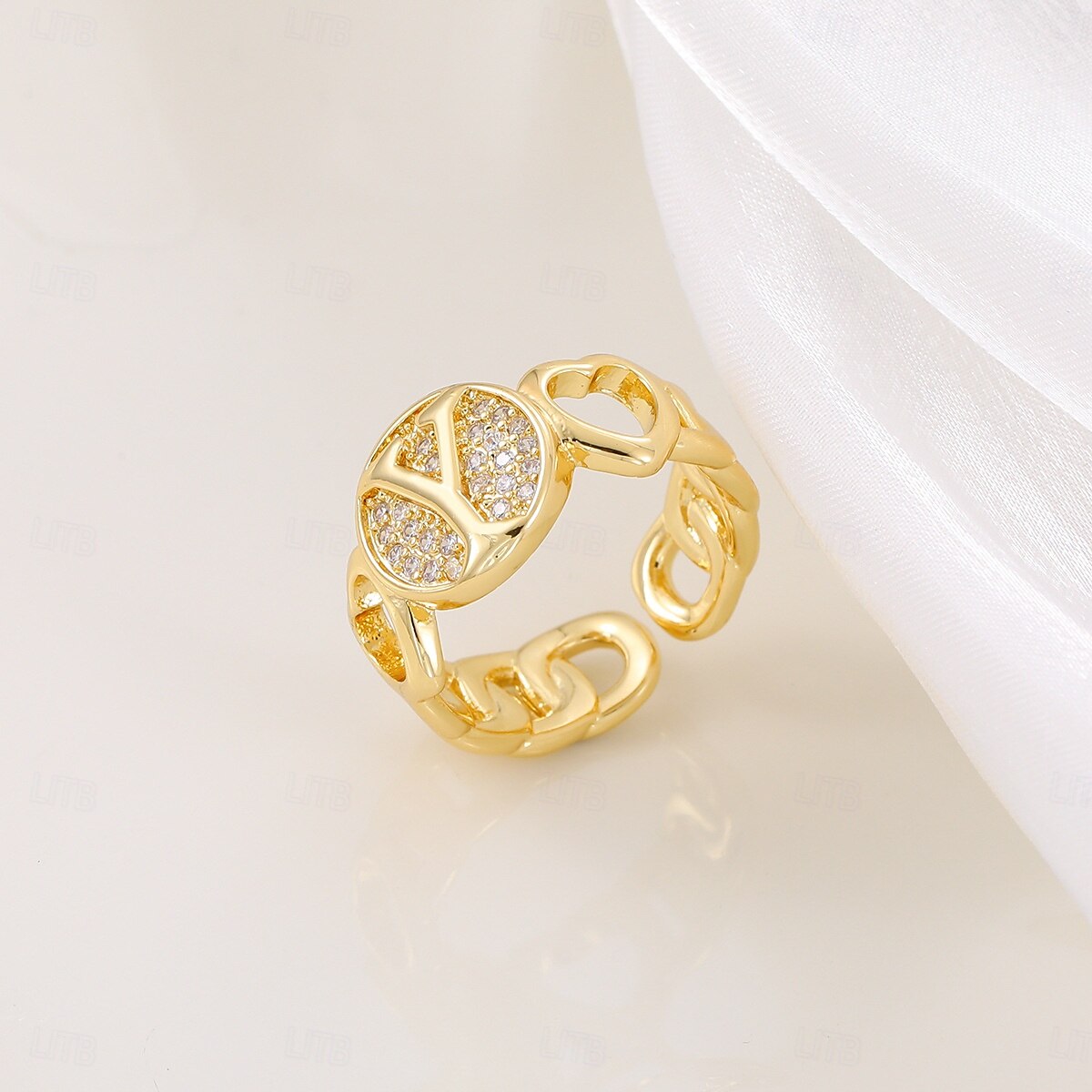 gepersonaliseerde letterring, cadeau voor moeder, 18k vergulde koperen ring, glad hartontwerp, verstelbare open band met zirkoon, stijlvolle en veelzijdige sieraden voor vrouwen 2025 - $5.99 –P13