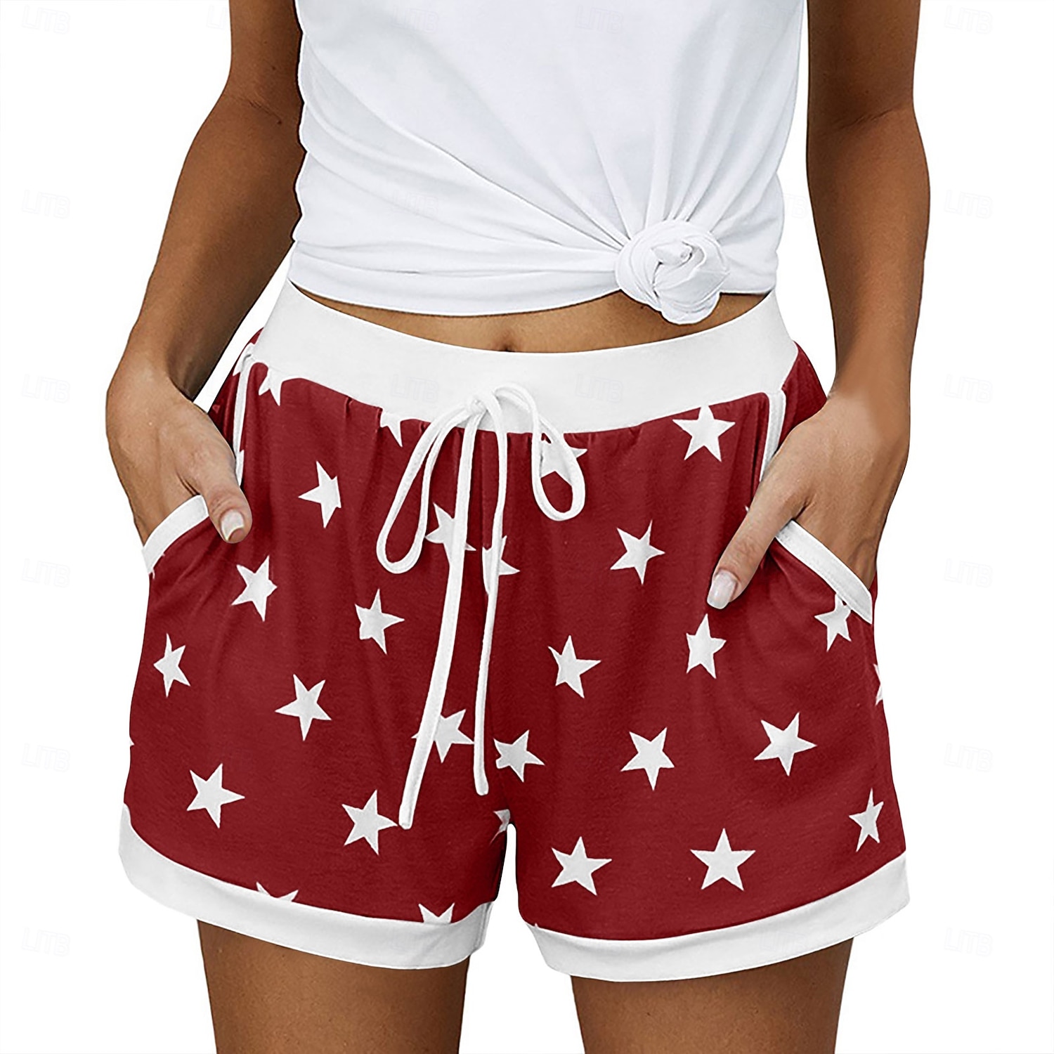 Women's EU / US Size Bermuda shorts Pajamas Track Pants Baggy Shorts Athleisure Athletic Short Medium Waist Star Pocket Printing Basic Outdoor Comfortable Sports Micro-elastic Casual Sports claret 2026 - $20.99 –P4