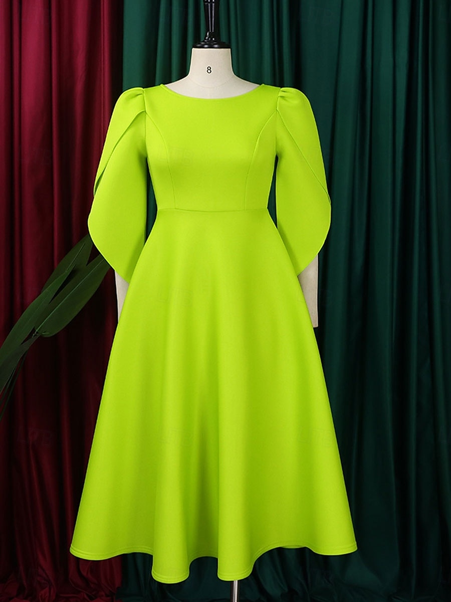 Kleid Mutter der Braut Elegantes Freizeitkleid Rundhalsausschnitt Knie-Länge Polyester 3/4 lange Ärmel mit einfarbig 2025 - $79.99 –P12