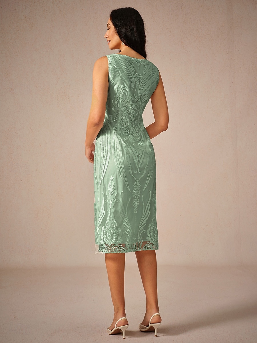 Damen Teelänge Kleid-Set Überwurf Elegant Party Hochzeitsgast Cocktailparty Lässiger Schnitt Halbarm Rundhalsausschnitt Salbeigrün Sommer 2025 - $49.99 –P3