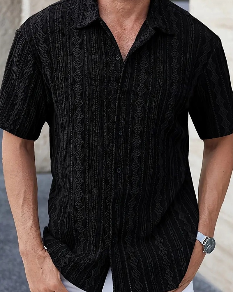 Men's Shirt Summer Shirt Casual Shirt Beach Shirt Button Up Shirt Black White Brown Short Sleeve Plain Shirt Collar Vacation Hawaiian Clothing Apparel Polyester Fashion Casual Comfortable 2025 - $23.99 –P2