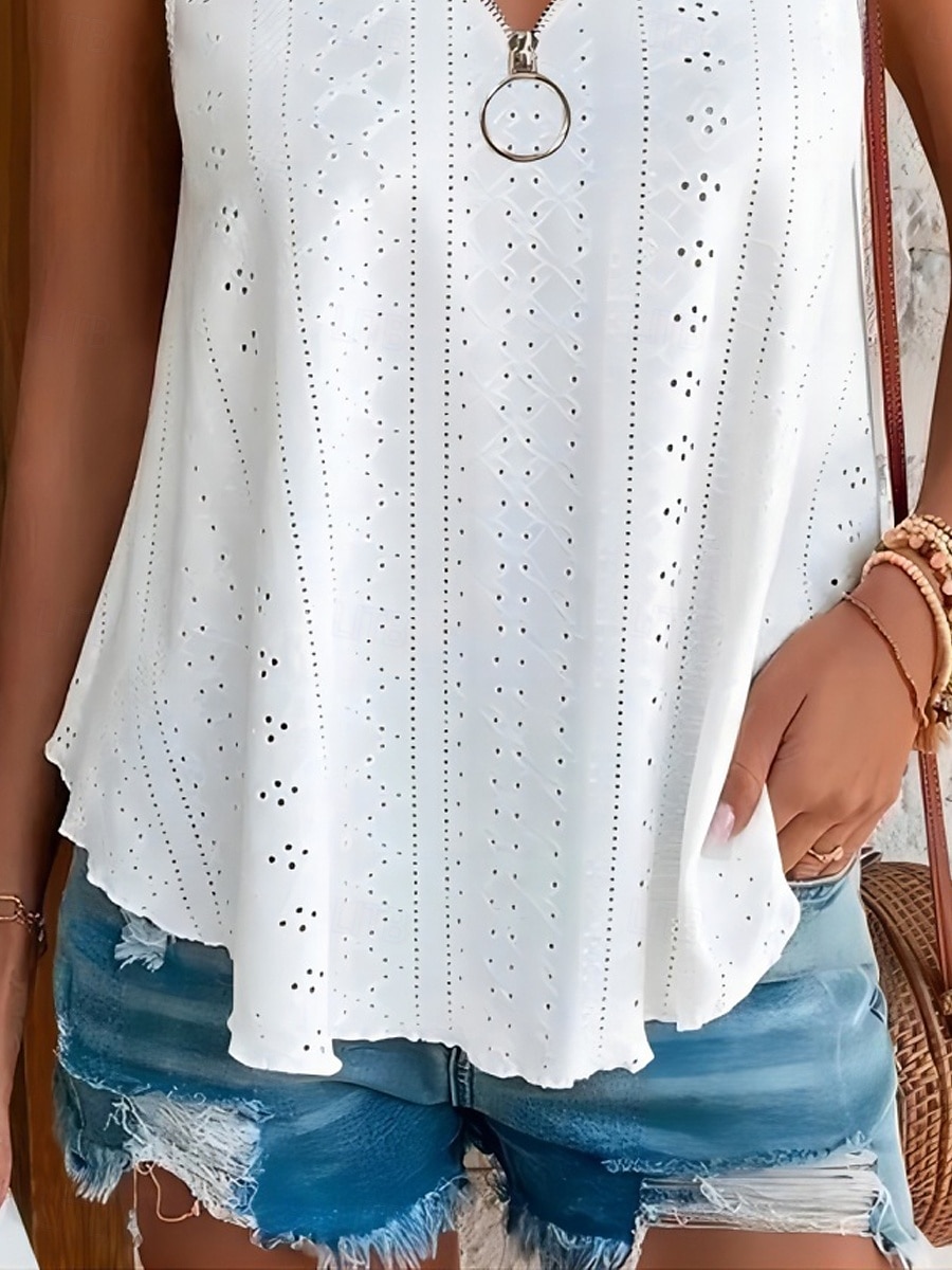 Débardeur en camisole pour femmes couleur solide élégant décontracté sans manches bretelle débardeurs réguliers fermeture éclair œillet blanc jaune rose bleu violet été de 2025 ? $19.99 –P3