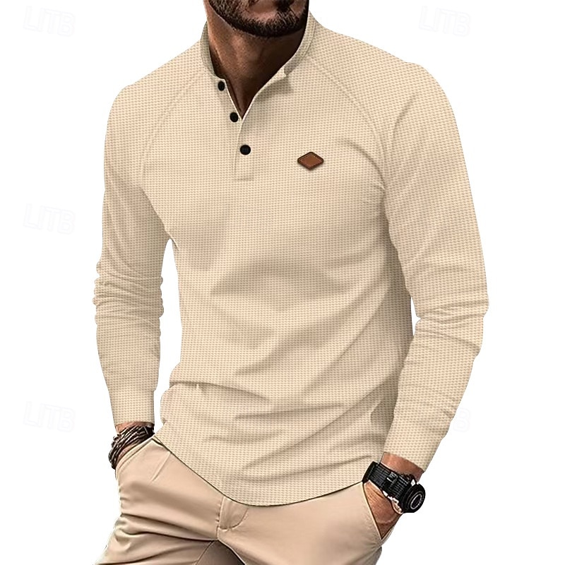 Pánské Tričko s knoflíkem Tričko Waffle Henley košile Tričko Henley Dlouhý rukáv Henley Jaro Podzim Bez vzoru Módní Designové Základní Knoflíky Dovolená ulice Jdeme ven Černá Bílá Královská modř Top 2025 - $17.49 –P1
