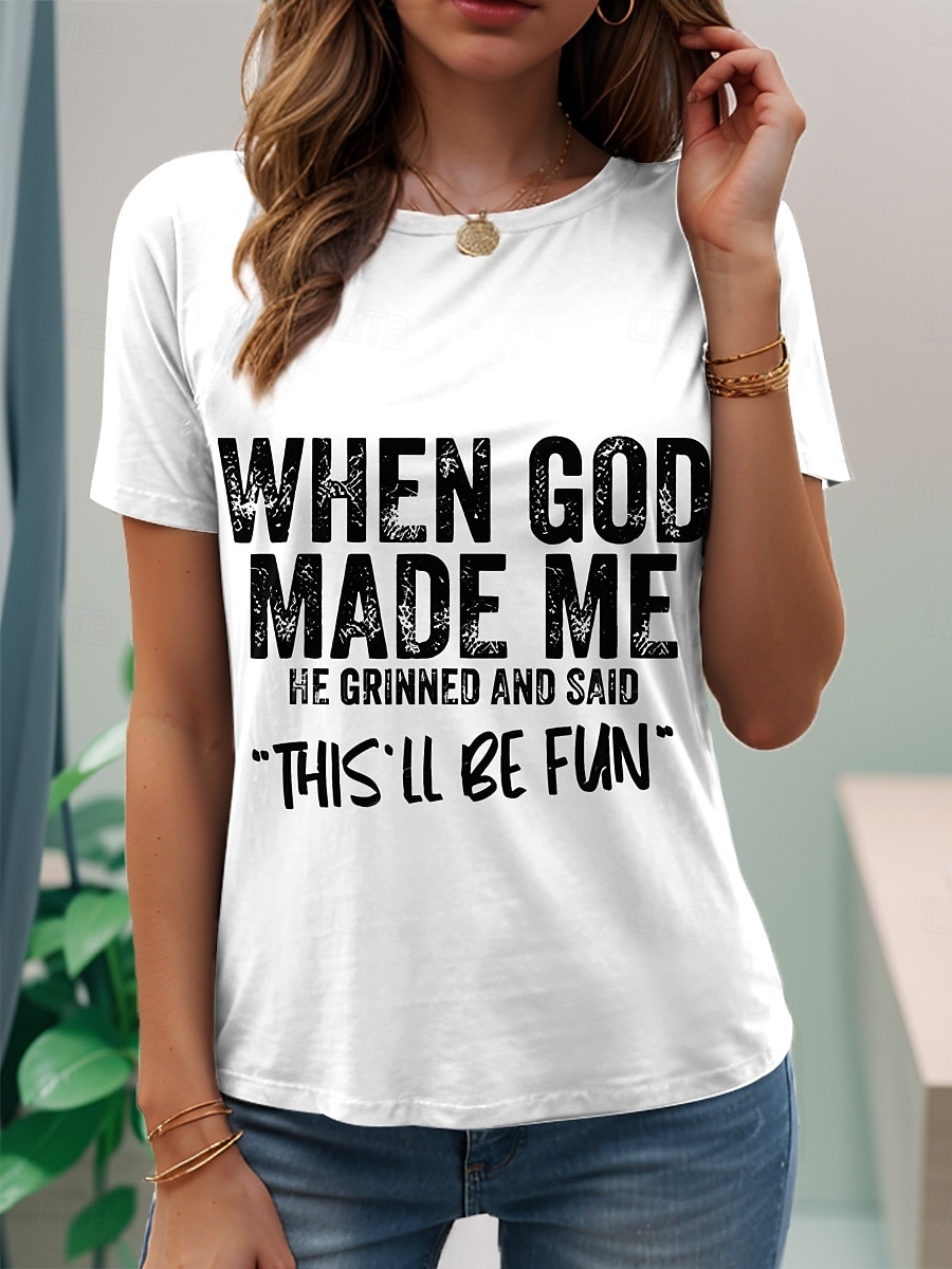 Women's T Shirt Graphic Letter Stylish Casual Short Sleeve Round Neck Regular Tops Daily Weekend Print Black White Pink Blue Purple Summer Spring 2025 - $19.99 –P5