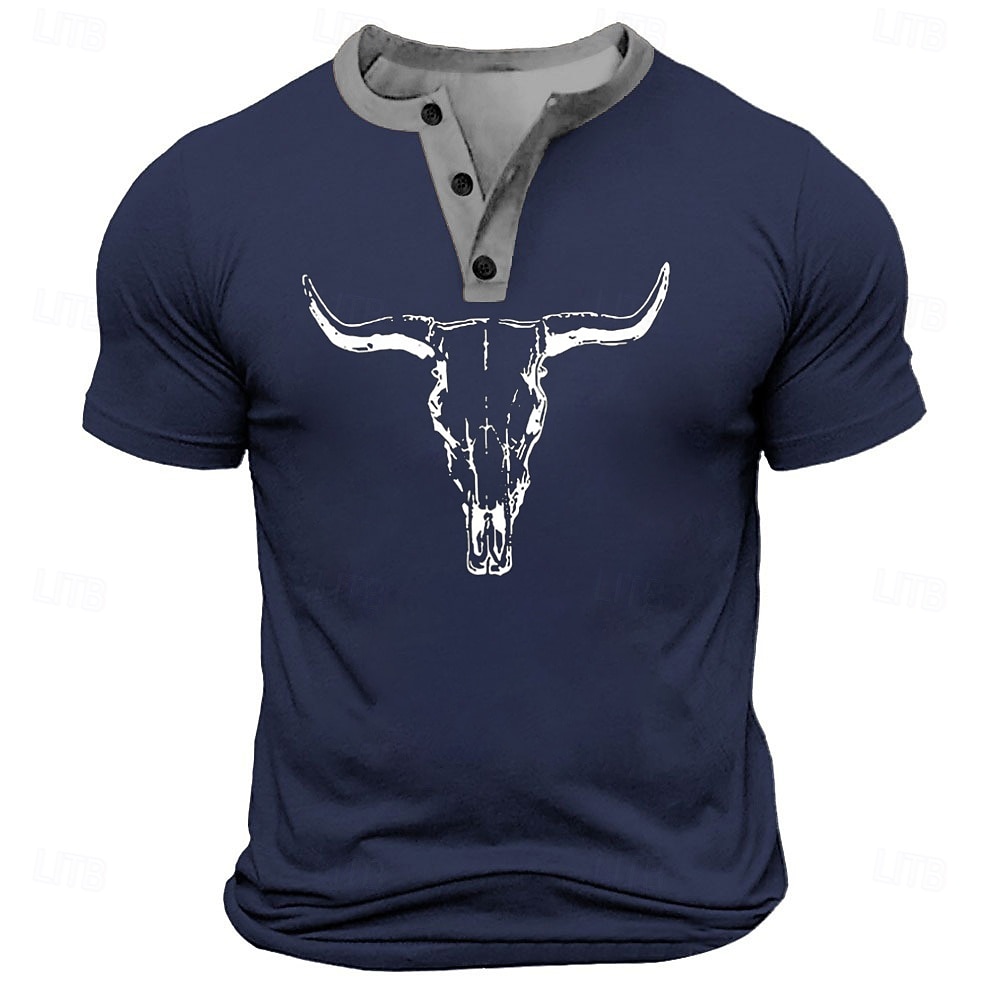 Men's Bull T Shirt Henley Shirt Short Sleeve Designer Retro Vintage Casual Daily Street Summer Spring Black White Navy Blue Military Green Henley Henley T-Shirt 2026 - $22.99 –P1
