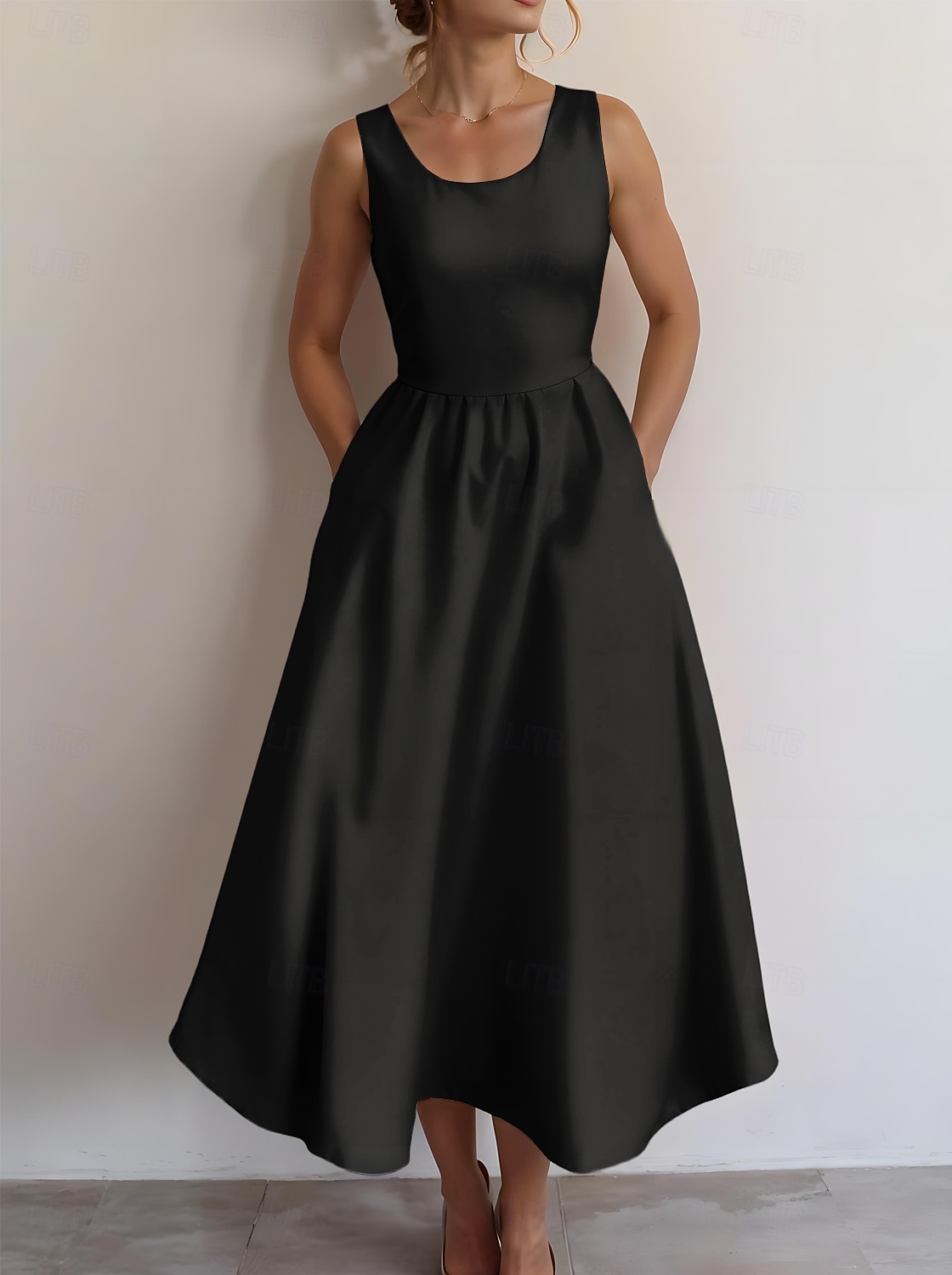 Femmes Robe Midi Robe d'Été Robe trapèze Robe à épaules dénudées Vacances Occasionnel Sortir Coupe régulière Couleur Unie Graphique Uni Sans manches Col en U Noir Blanche Vin Bleu Océan Été de 2025 ? $35.99 –P7