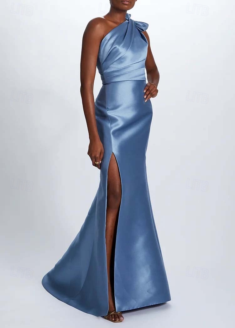 Sirène  Trompette Mère de la Mariée Robe Élégante Vintage Simple Épaule Dénudée Longueur de Sol Satin Sans Manches avec Nœud(s) Plis de 2025 ? $146.99 –P2