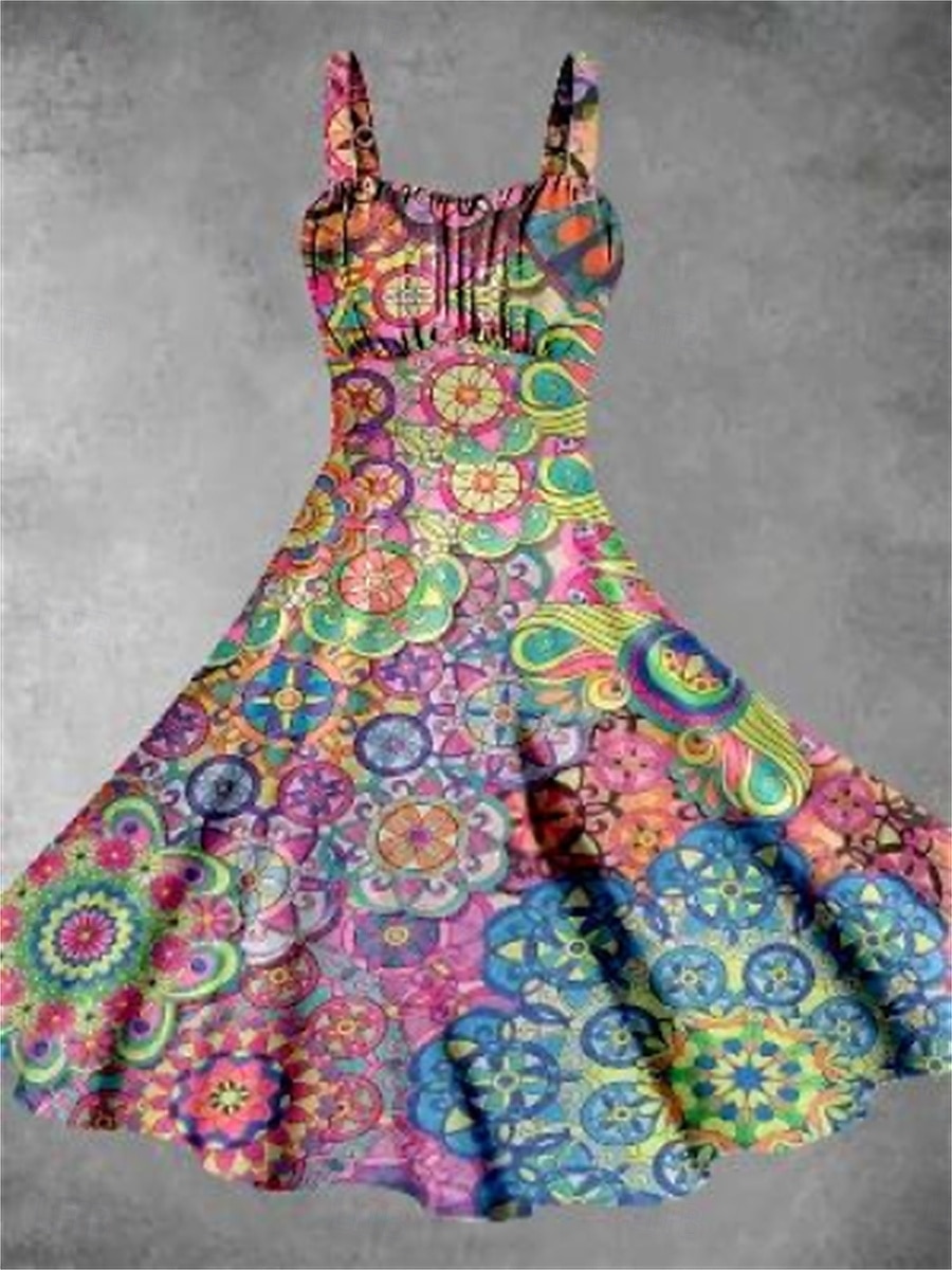 Dámské Midi šaty Letní šaty stylové Na běžné nošení Dovolená Domů Rande Tvarovaný potah Grafika Bez rukávů Ramínka Colourful Světle zelená Světle fialová Duhová Léto 2025 - $26.99 –P2