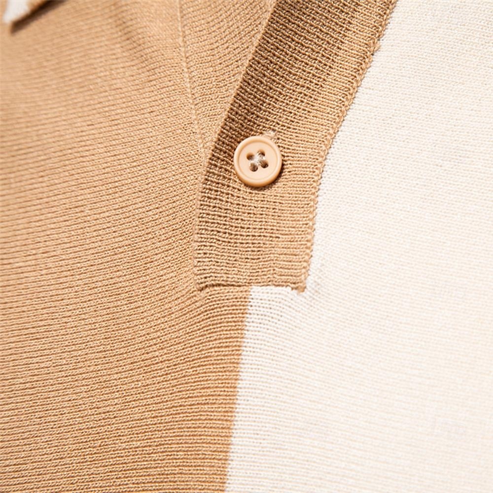 Men's Polo Knit Polo Sweater Formal Work Turndown Short Sleeve Striped Vertical Stripes Stripe Buttons Spring Black Khaki Polo 2026 - $29.99 –P13