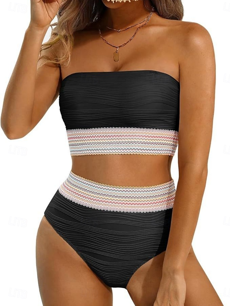 Női fürdőruhák bikini tankini alsóneműk fürdőruhák hátsó kivágásos hasformáló magas derék karcsú nyaralás strandruha egyszínű szíj nélküli ujjatlan fürdőruhák 2025 - $22.99 –P2