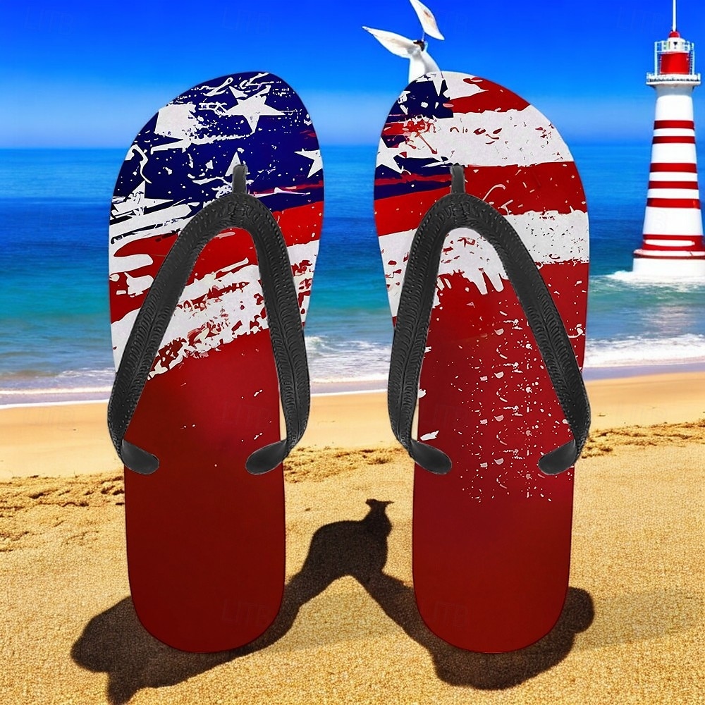 2026年 アメリカ合衆国250周年記念男性用アメリカ国旗ビーチサンダル - 愛国的な星条旗サンダル、夏、独立記念日＆ビーチウェア用  コレクション – $18.99 –P5
