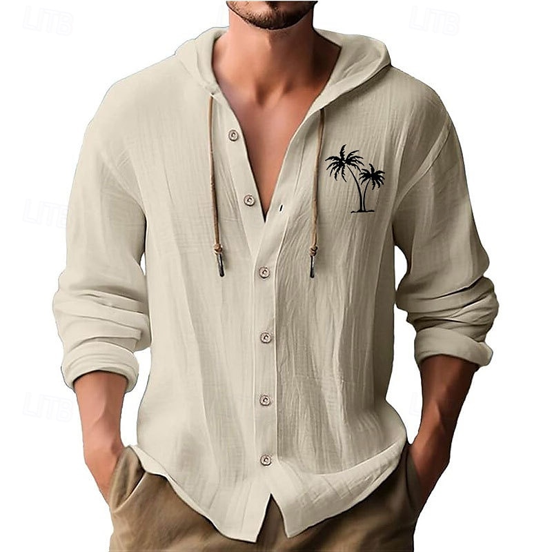 Herren Weißes Baumwollhemd Minimalistisches Aloha-Shirt Freizeithemd Knopfhemd Baumwollhemd Kokospalme Urlaub Straße Schwarz Weiß Blau Khaki Langarm Mit Kapuze Frühling & Sommer Bekleidung Button-Down 2025 - $26.99 –P8