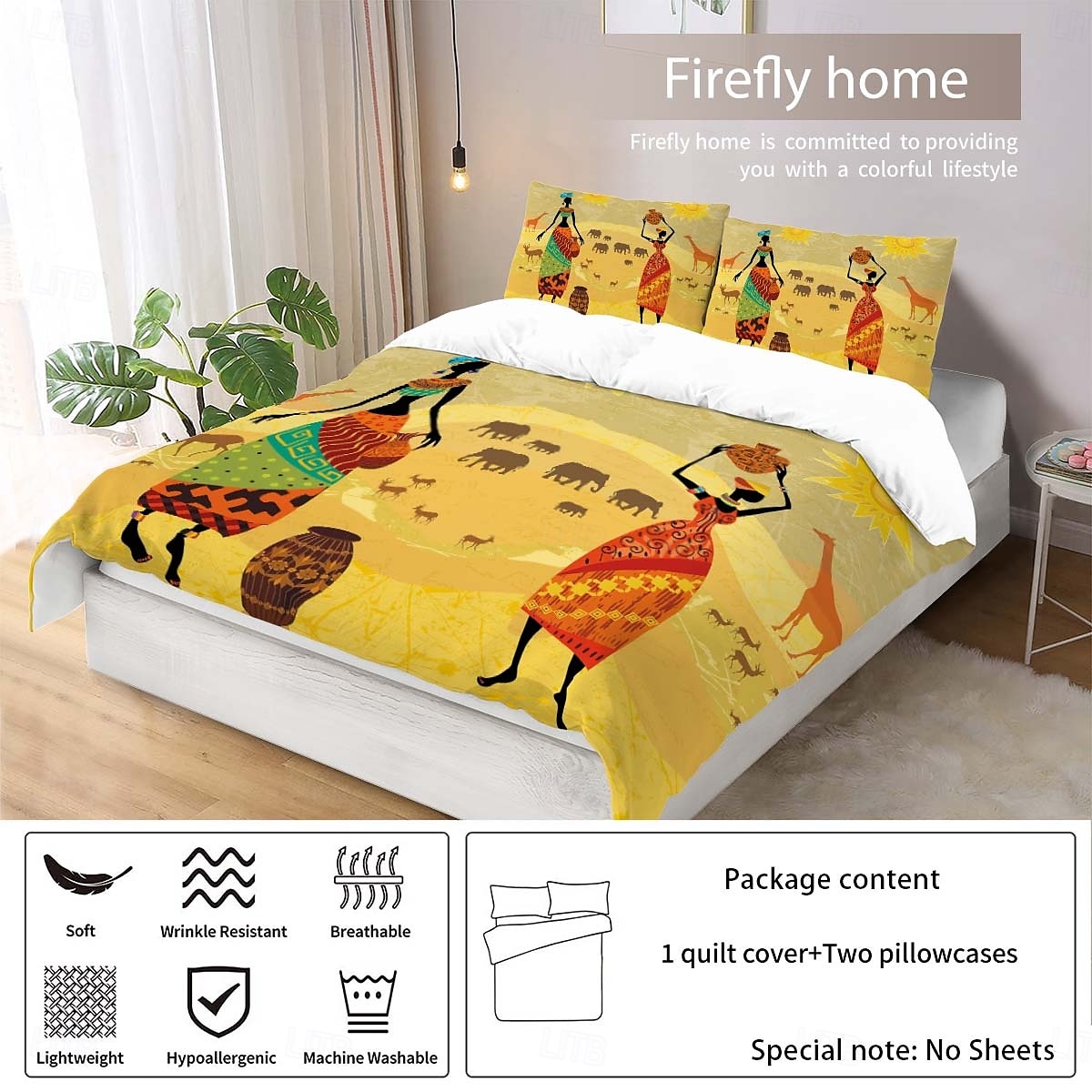 Three piece set of African primitive tribal character prints down duvet cover hotel bedroom guest room famous guest bed bedding comfortable set 1 down duvet cover 2 pillowcases king size bed s 2025 - $34.99 –P12