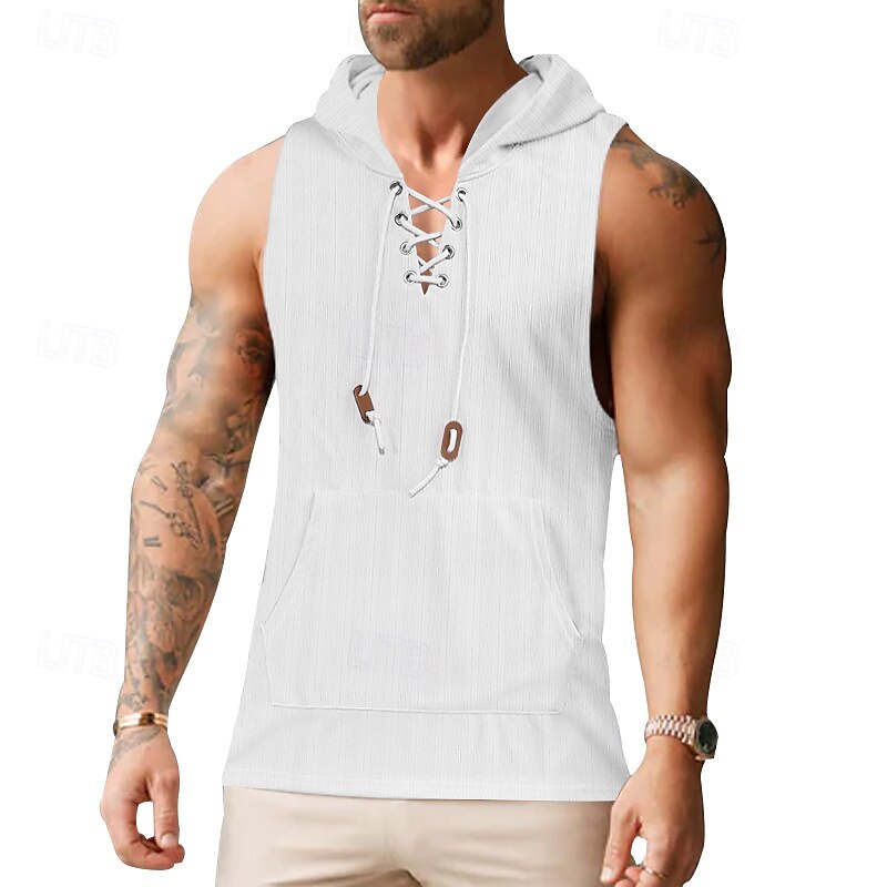 Herren Tank Top Weste Unterhemd Ärmelloses Shirt Ärmellos Mit Kapuze Sommer Einfach Mode Designer Urlaub Straße Ausgehen Schwarz Weiß Khaki Top T-Shirt für Herren 2025 - $18.99 –P8