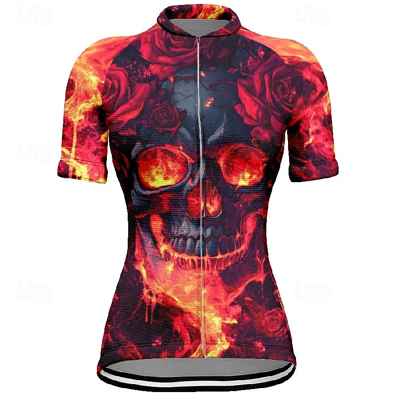 Women's Cycling Jersey Short Sleeve Bike Tee Tshirt Jersey with 3 Rear Pockets Mountain Bike MTB Breathable Quick Dry Anatomic Design Wicking Wine Red Black Red Skull Sports Clothing Apparel 2025 - $23.99 –P9
