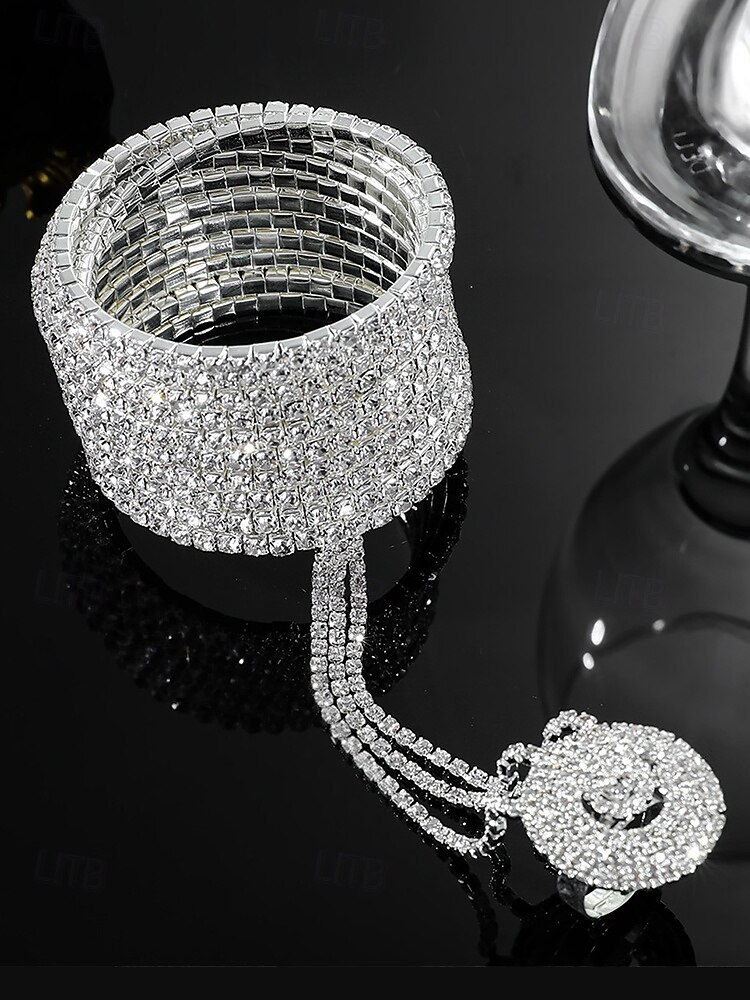 Bracelet chaîne de luxe en strass avec anneau – bijoux scintillants pour femmes, parfaits pour les mariages, les fêtes et les galas de 2025 ? $14.99 –P7