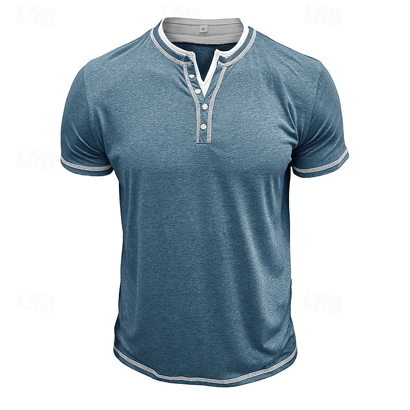 Herren Henley Hemd T-Shirt Kurzarm Einfach Vintage Knöpfe Falscher