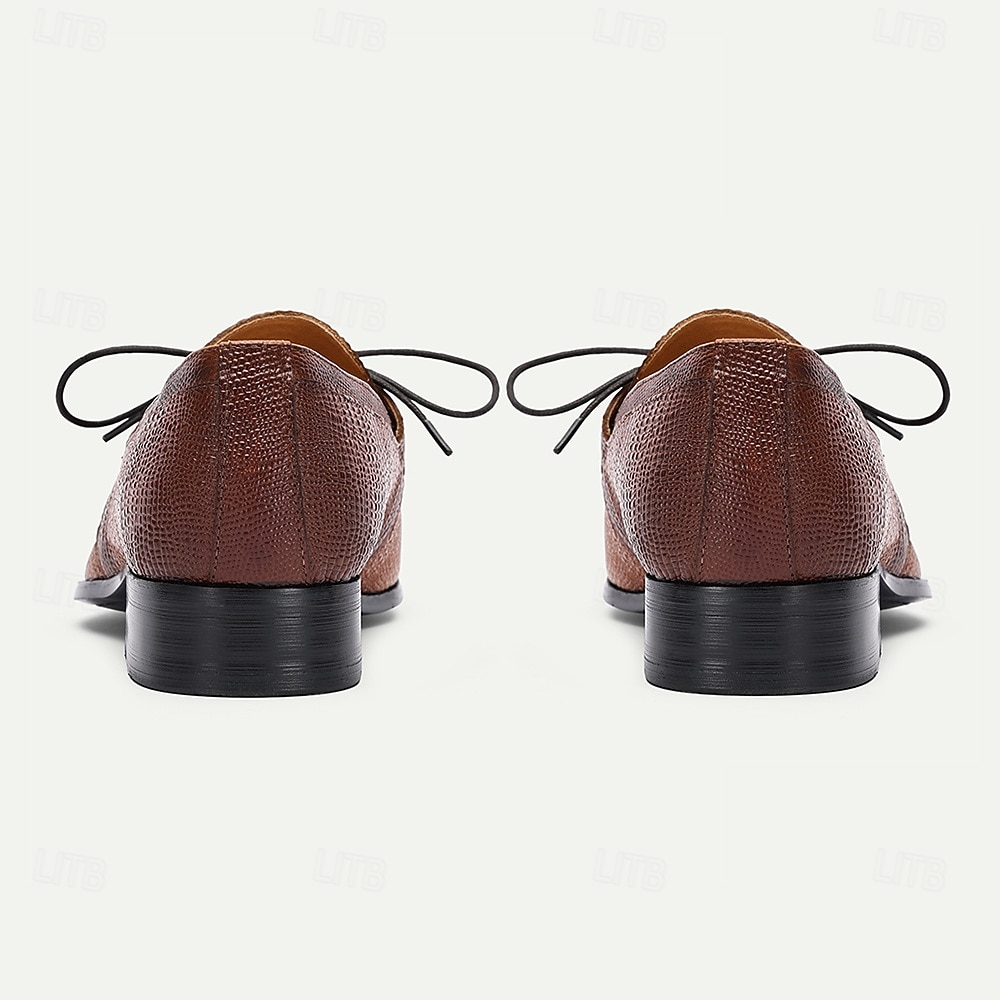 chaussures oxford en cuir véritable marron clair pour hommes – chaussures habillées à lacets à motif crocodile vintage pour le derby du Kentucky et les occasions spéciales de 2025 ? $109.99 –P5