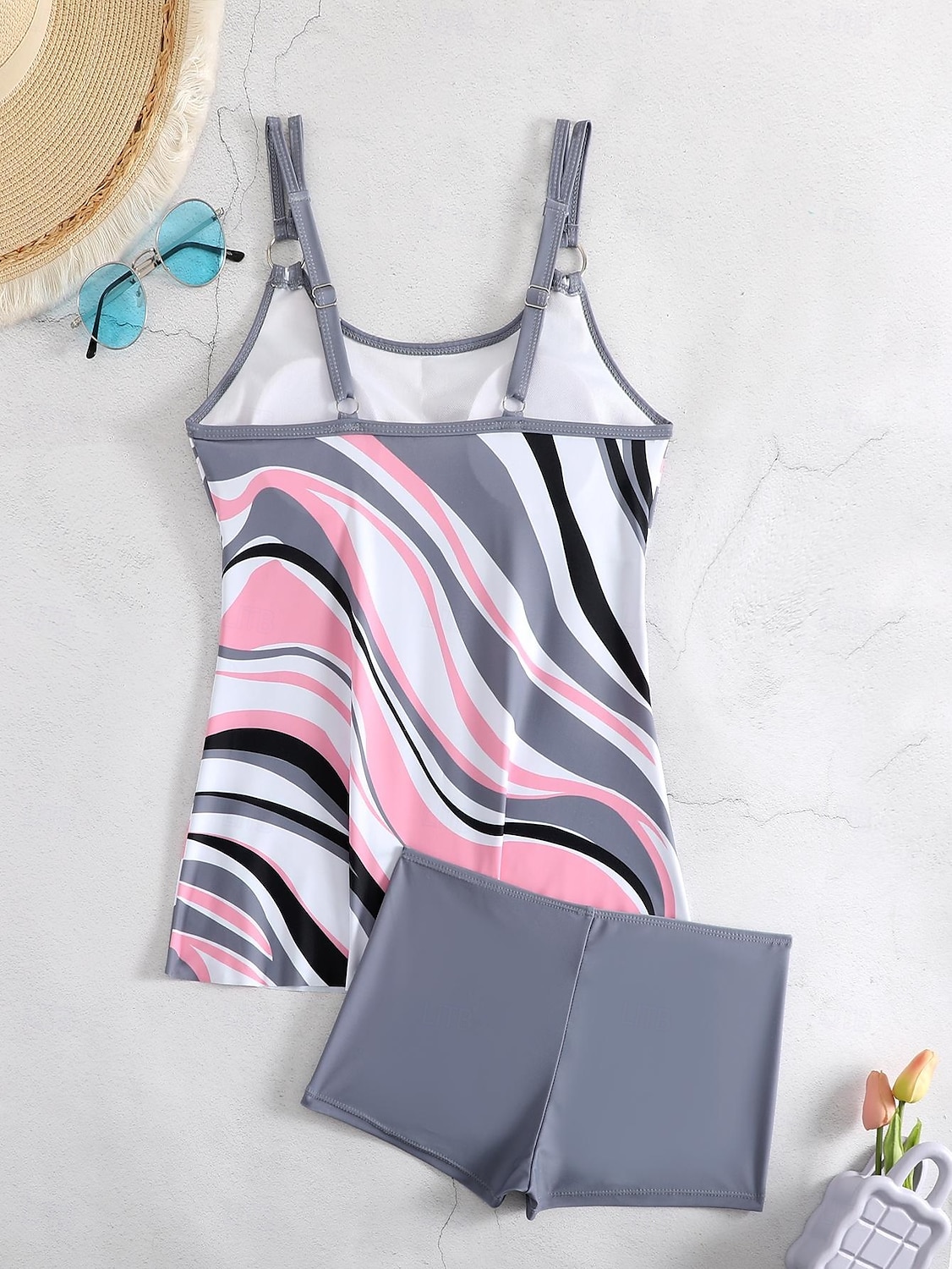 Dam Plusstorlekar Badkläder Tankini 2 st Längre baddräkt Pojkeben Baddräkt Öppen rygg Stickat Hög midja Stylish Sportig Flagga Randig Doppa Ärmlös Baddräkter 2025 - $24.99 –P9